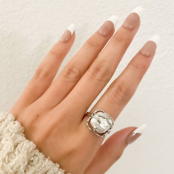 925 Sterling Silver Chunky Ring Square Boho Silver Statement Ring Unique Ring - Picture 5 of 8